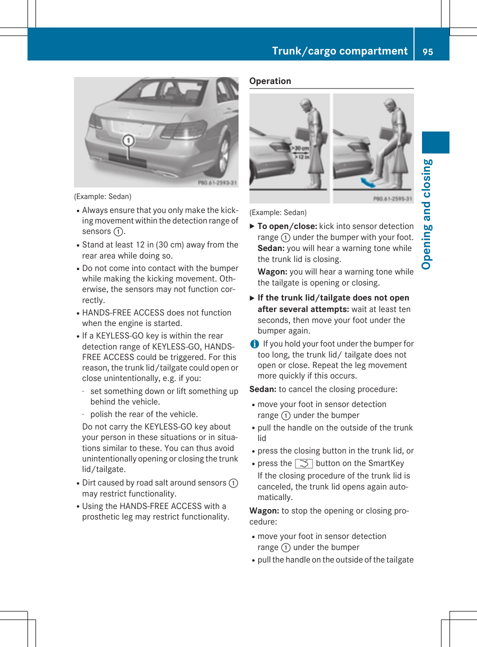 Opening and closing, Trunk/cargo compartment | Mercedes-Benz E-Wagon 2015 User Manual | Page 97 / 426