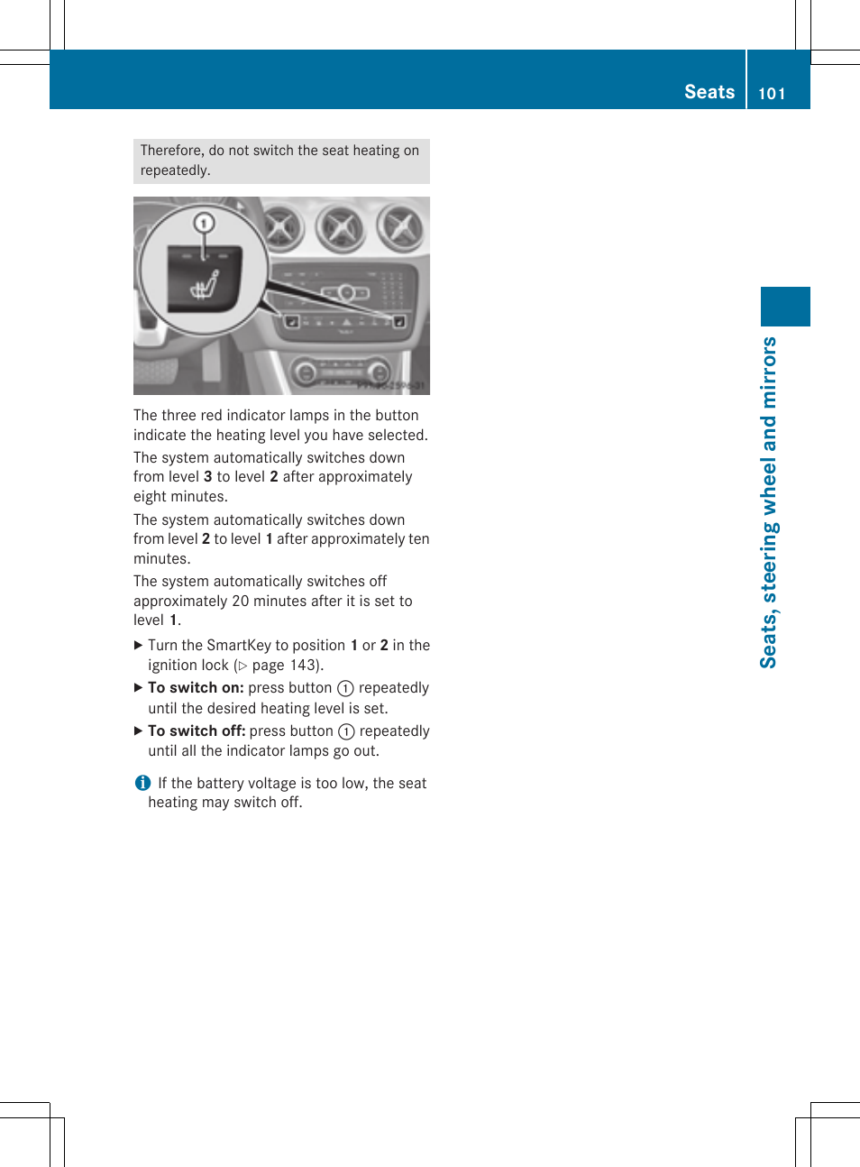 Seats, steering wheel and mirrors, Seats | Mercedes-Benz GLA-Class 2015 Owners Manual User Manual | Page 103 / 374