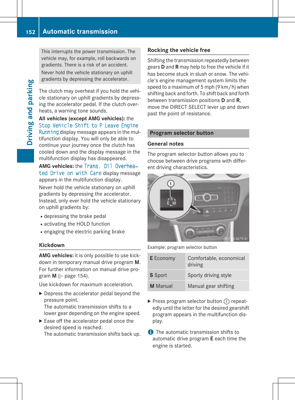 Driving and parking, Automatic transmission | Mercedes-Benz GLA-Class 2015 Owners Manual User Manual | Page 154 / 374