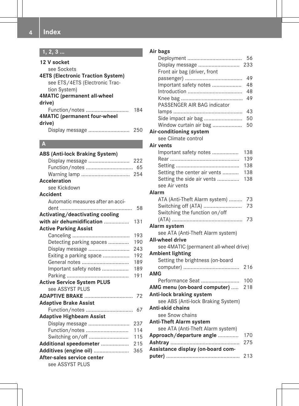 Index | Mercedes-Benz GLA-Class 2015 Owners Manual User Manual | Page 6 / 374