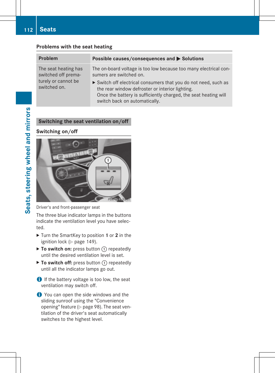 Seats, steering wheel and mirrors, Seats | Mercedes-Benz CLS-Class 2015 User Manual | Page 114 / 398