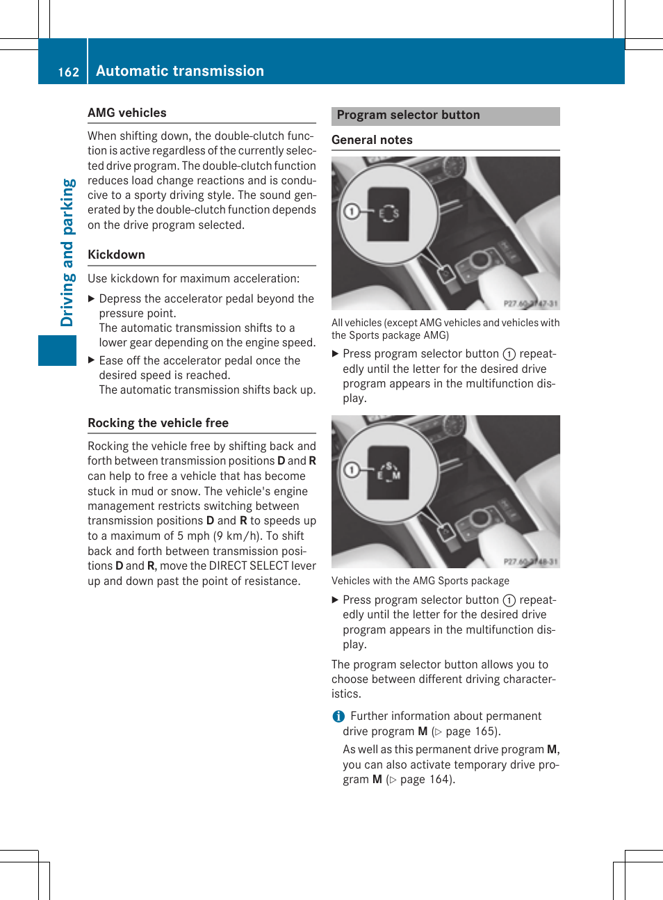 Dr ivi ng an d parki ng, Automatic transmission | Mercedes-Benz CLS-Class 2015 User Manual | Page 164 / 398