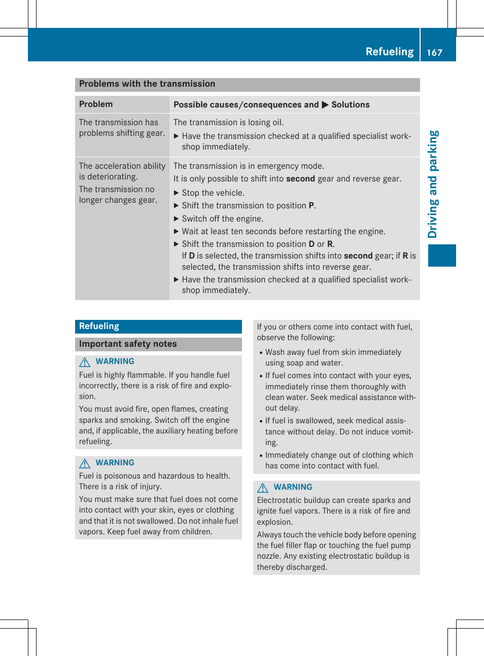 Driving and parking, Refueling | Mercedes-Benz CLS-Class 2015 User Manual | Page 169 / 398