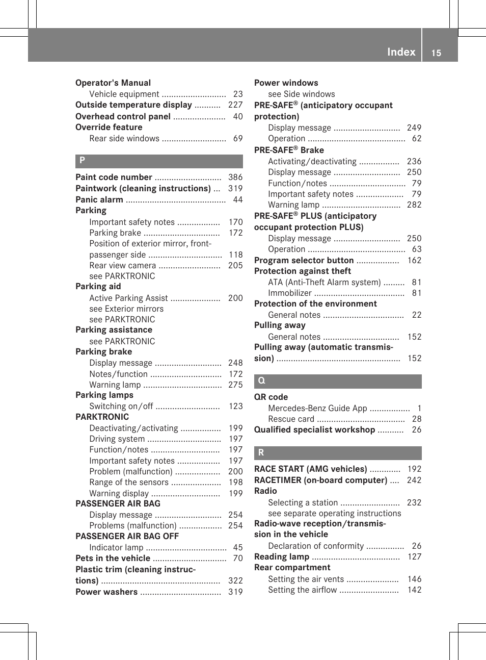 Index | Mercedes-Benz CLS-Class 2015 User Manual | Page 17 / 398