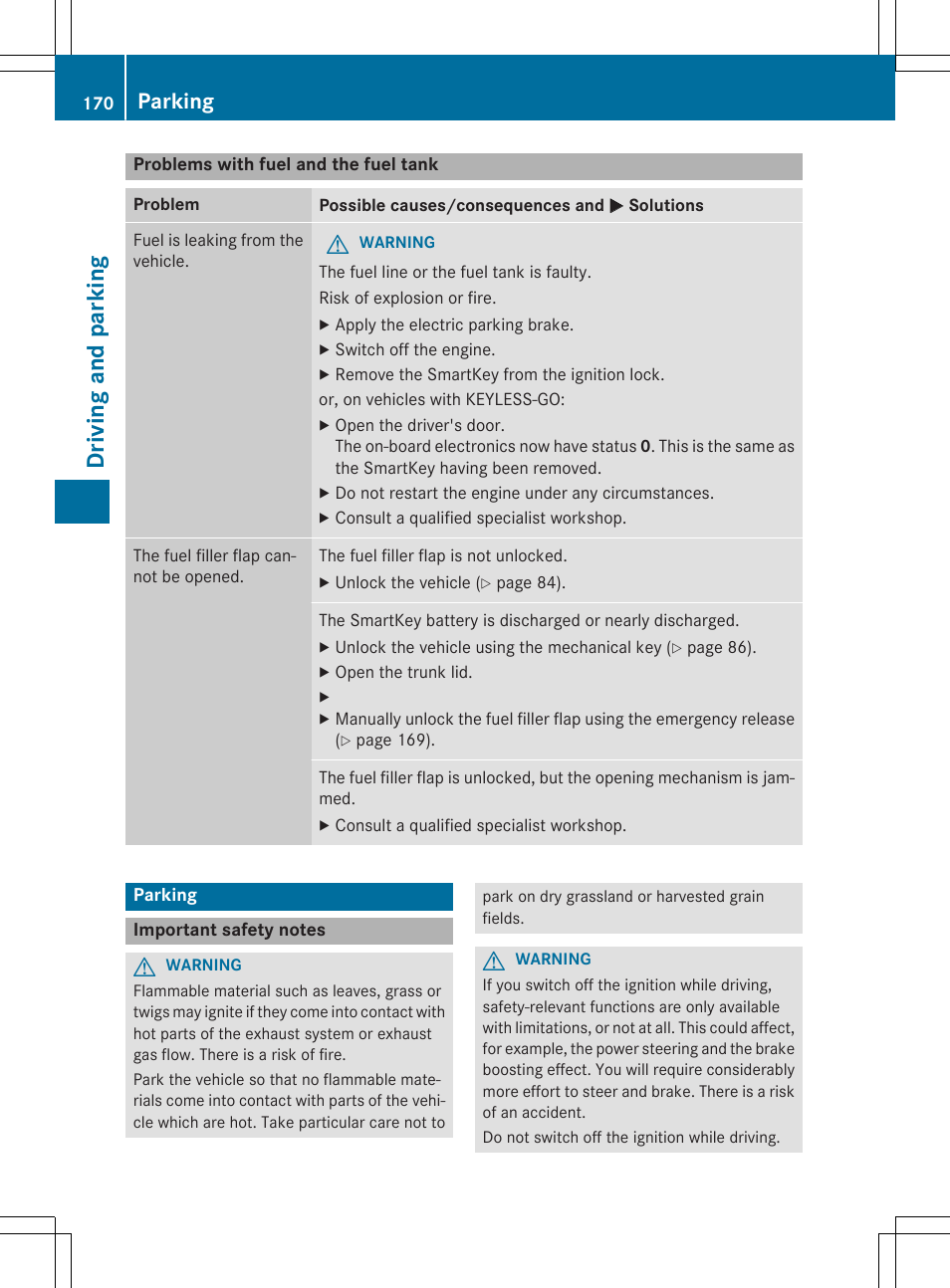 Driving and parking, Parking | Mercedes-Benz CLS-Class 2015 User Manual | Page 172 / 398