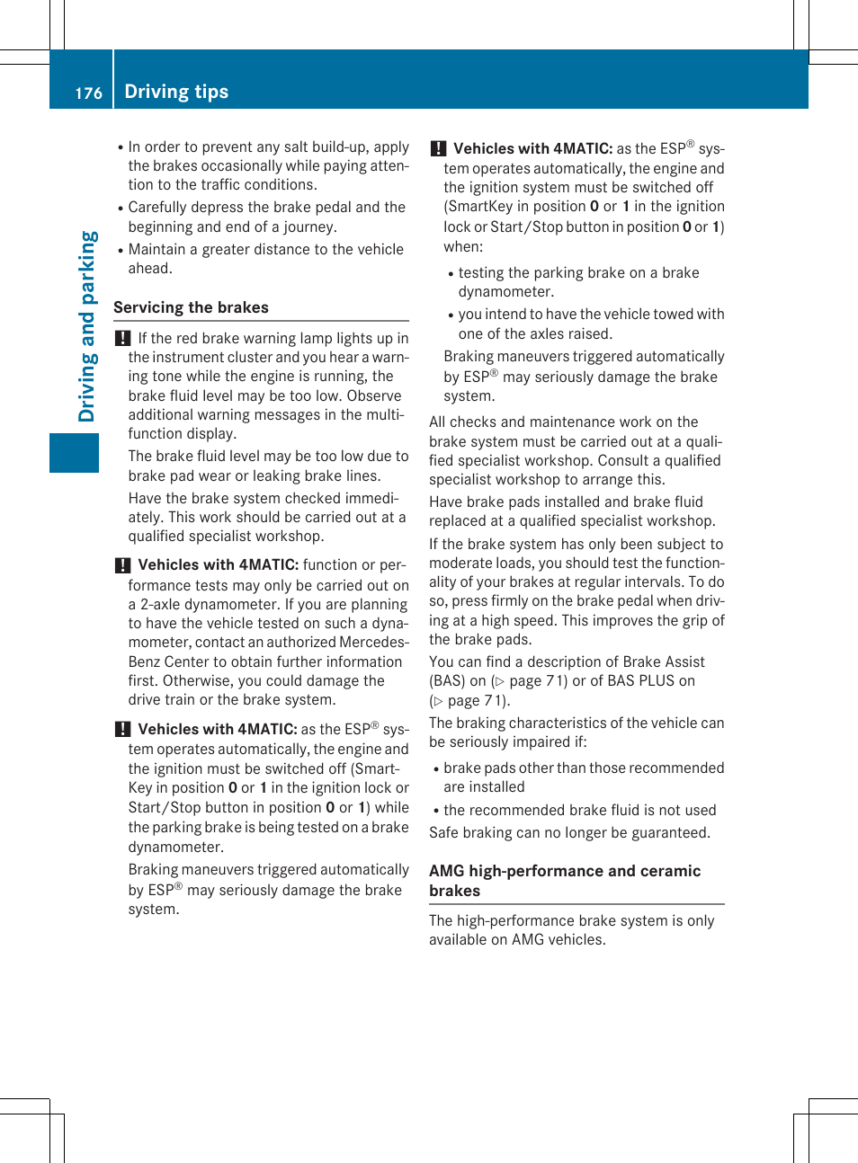 Driving and parking, Driving tips | Mercedes-Benz CLS-Class 2015 User Manual | Page 178 / 398