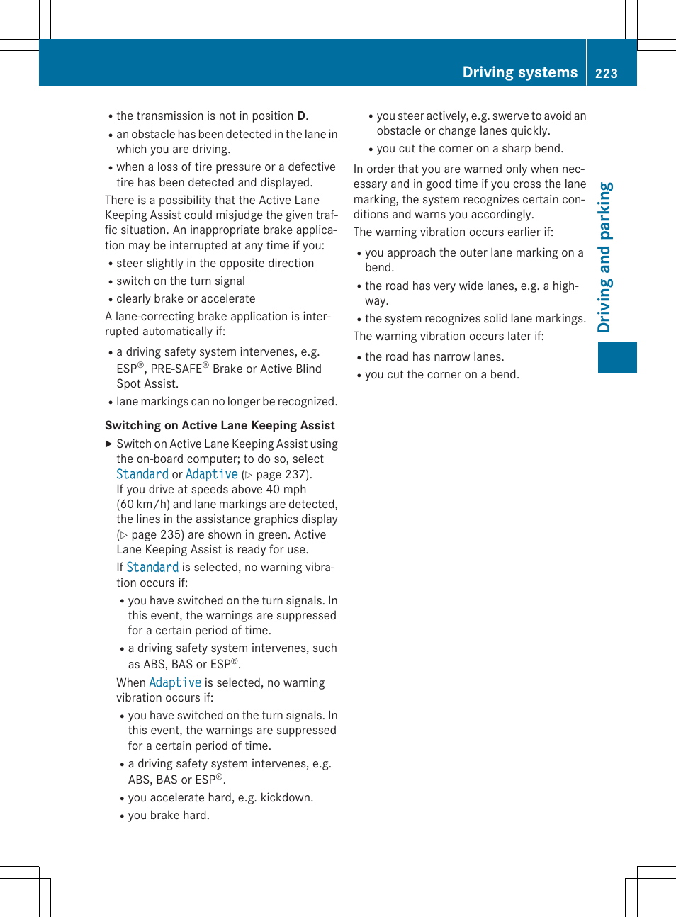 Dr ivi ng an d parki ng, Driving systems | Mercedes-Benz CLS-Class 2015 User Manual | Page 225 / 398