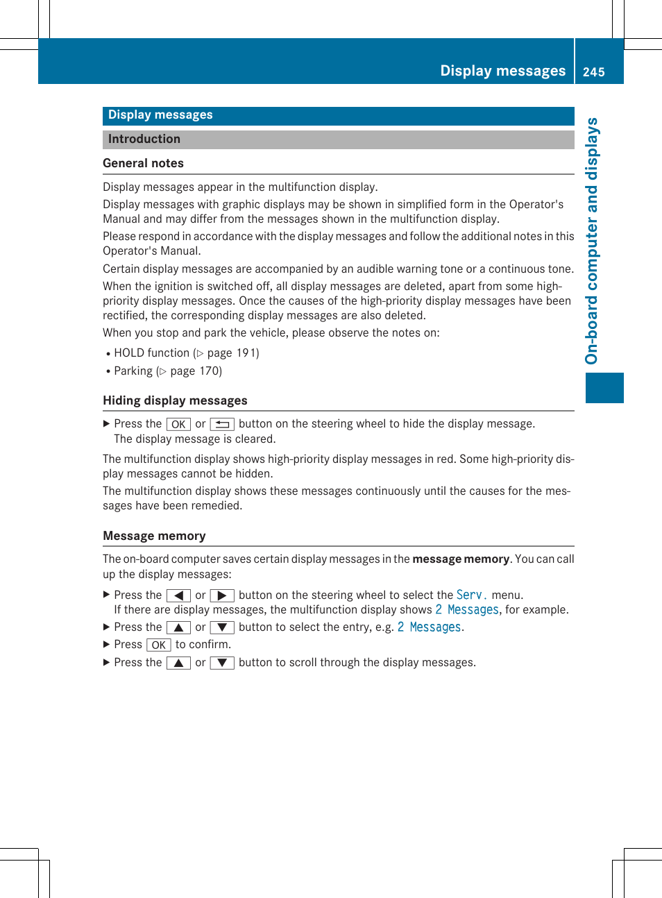 On -b oar d comp ut er an d di sp lay s, Display messages | Mercedes-Benz CLS-Class 2015 User Manual | Page 247 / 398