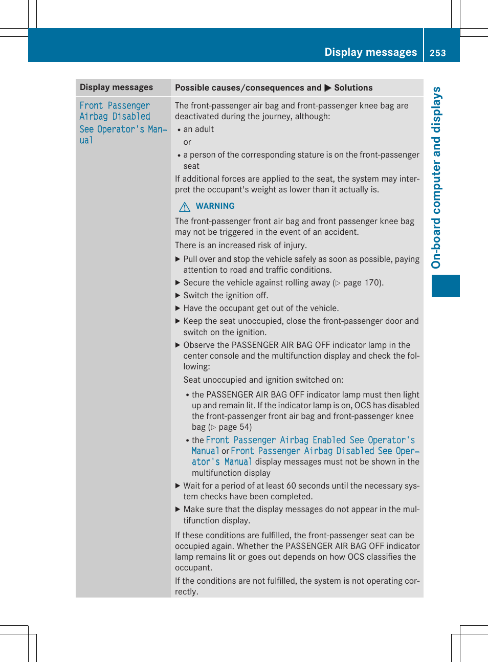 On -b oar d comp ut er an d di sp lay s, Display messages | Mercedes-Benz CLS-Class 2015 User Manual | Page 255 / 398