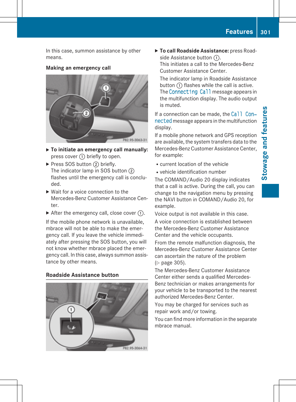 Stowage and features, Features | Mercedes-Benz CLS-Class 2015 User Manual | Page 303 / 398