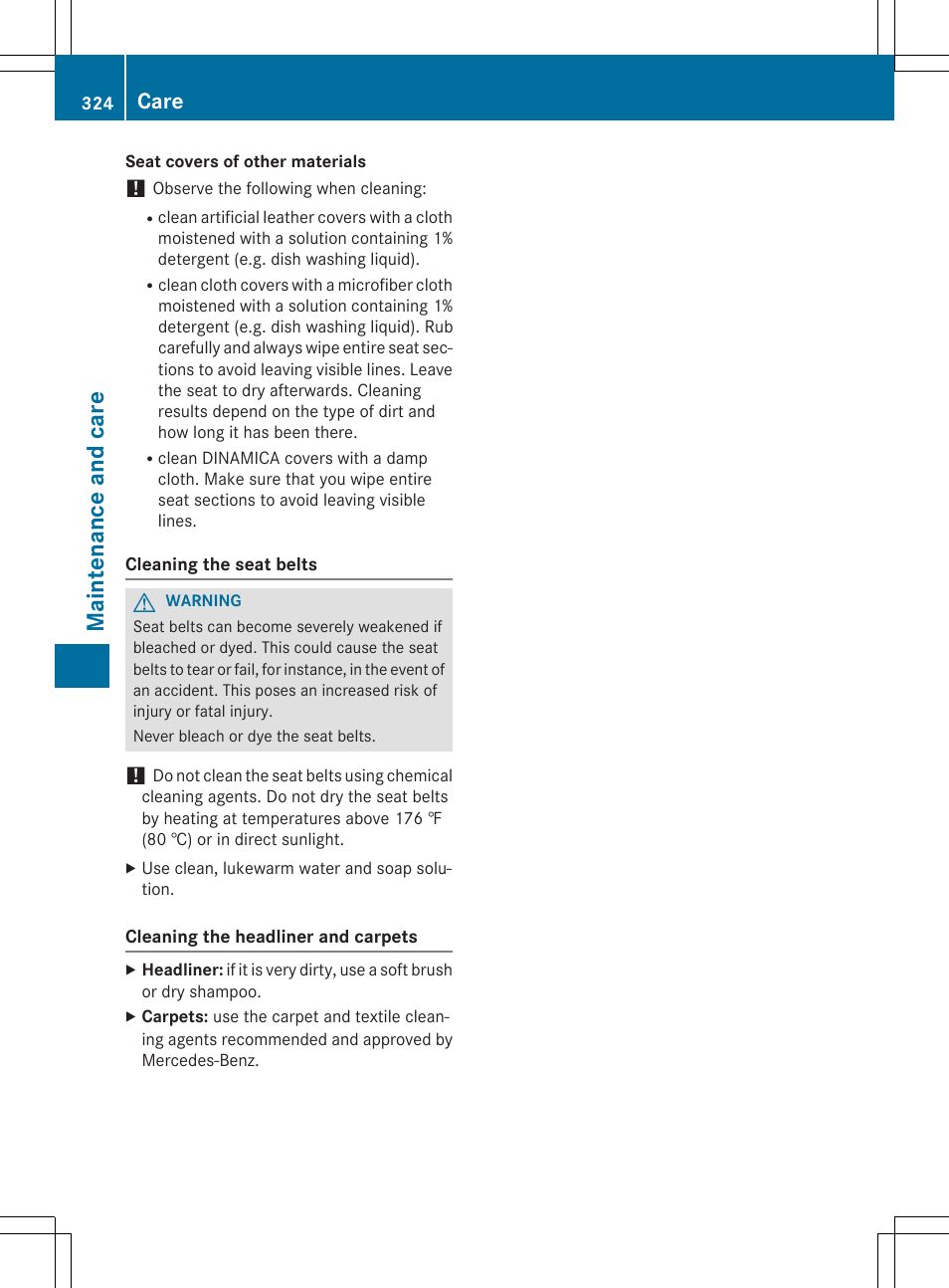 Maintenance and care, Care | Mercedes-Benz CLS-Class 2015 User Manual | Page 326 / 398