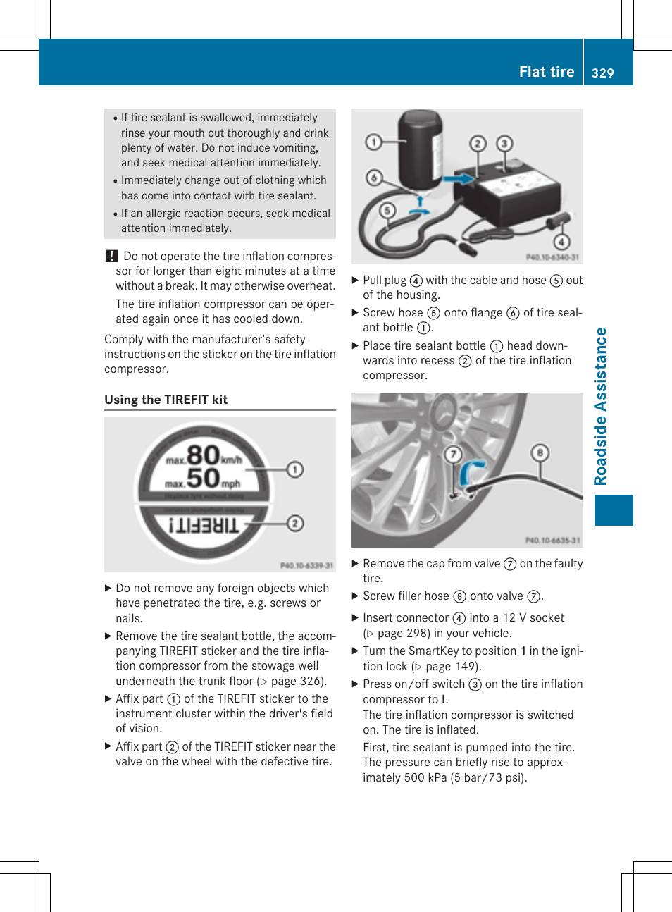 Roadside assistance, Flat tire | Mercedes-Benz CLS-Class 2015 User Manual | Page 331 / 398