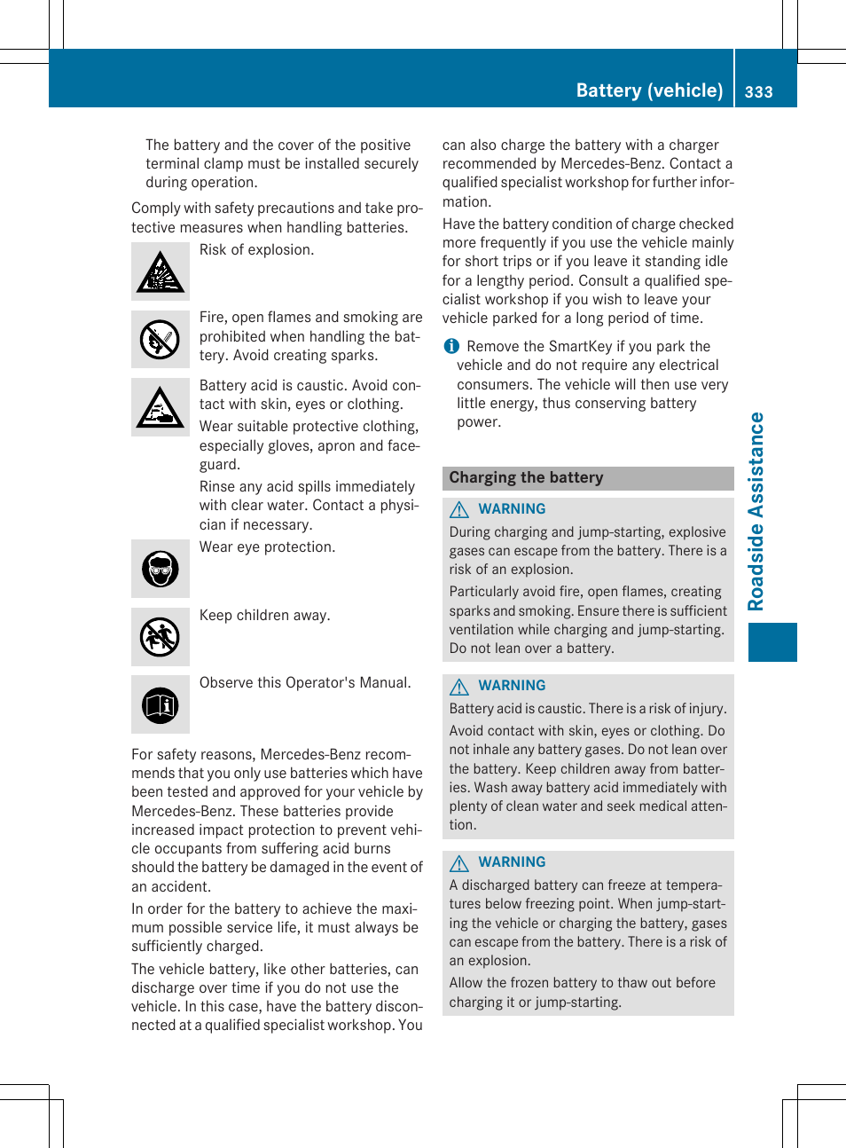 Roadside assistance, Battery (vehicle) | Mercedes-Benz CLS-Class 2015 User Manual | Page 335 / 398