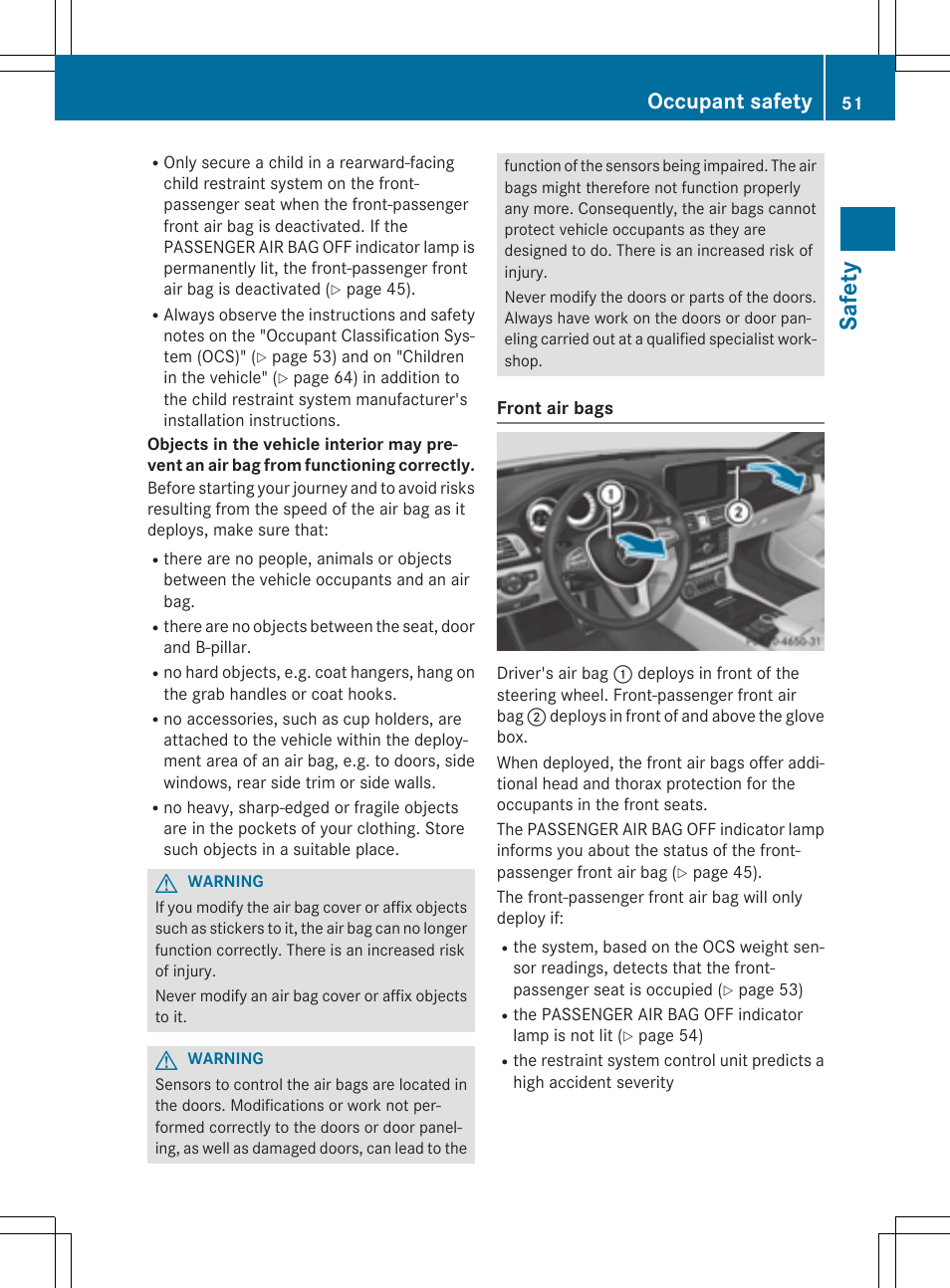 Safety, Occupant safety | Mercedes-Benz CLS-Class 2015 User Manual | Page 53 / 398