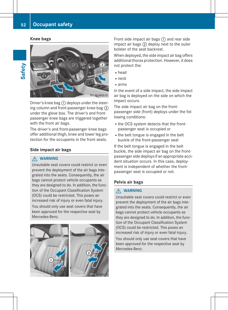 Sa fet y, Occupant safety | Mercedes-Benz CLS-Class 2015 User Manual | Page 54 / 398