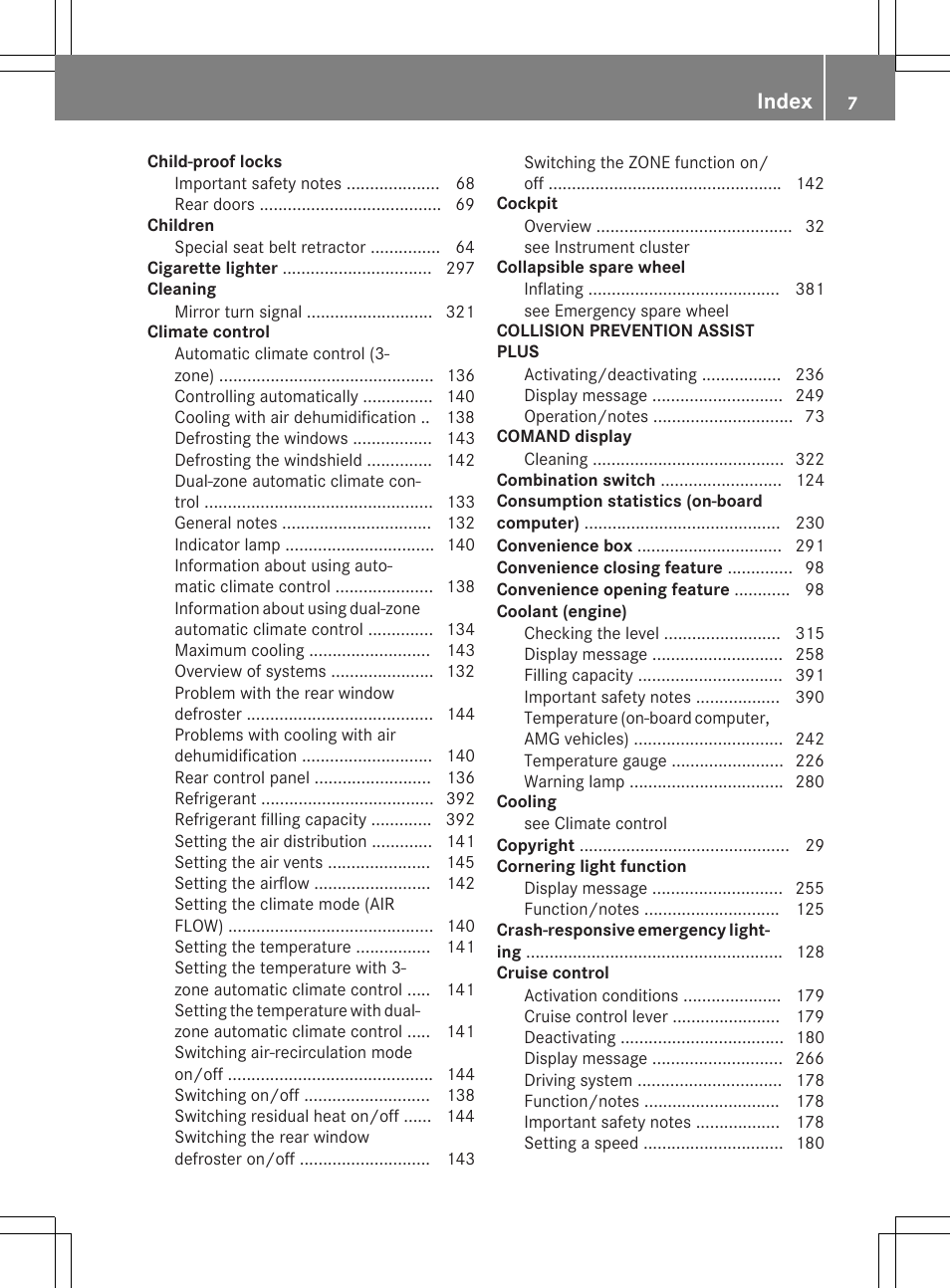 Index | Mercedes-Benz CLS-Class 2015 User Manual | Page 9 / 398