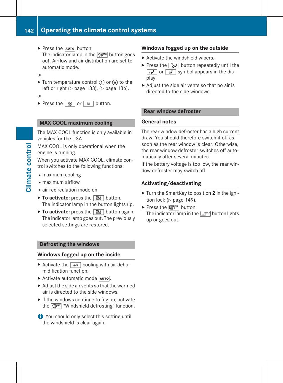 Climate control, Operating the climate control systems | Mercedes-Benz GLK-Class 2015 Owners Manual User Manual | Page 144 / 386