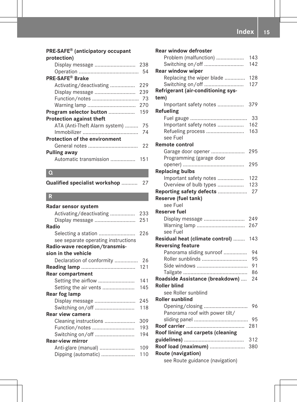 Index | Mercedes-Benz GLK-Class 2015 Owners Manual User Manual | Page 17 / 386