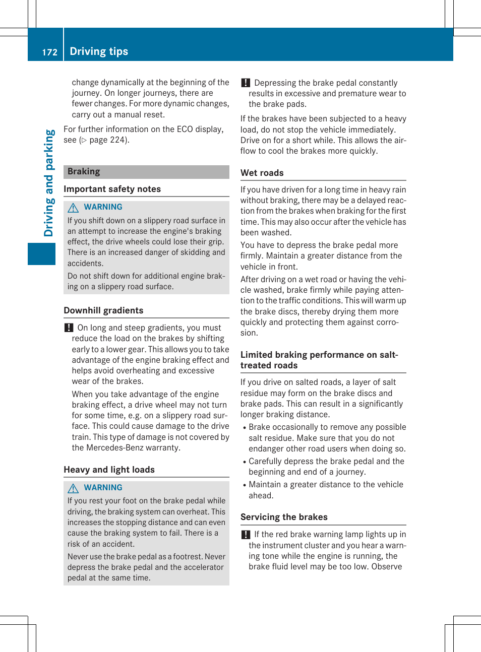 Dri vin g and parking, Driving tips | Mercedes-Benz GLK-Class 2015 Owners Manual User Manual | Page 174 / 386