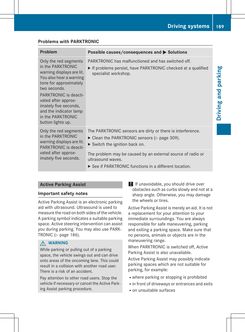 Driving and parking, Driving systems | Mercedes-Benz GLK-Class 2015 Owners Manual User Manual | Page 191 / 386