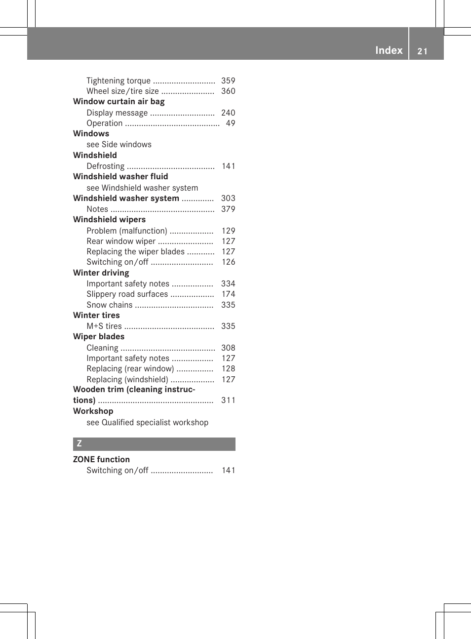 Index | Mercedes-Benz GLK-Class 2015 Owners Manual User Manual | Page 23 / 386