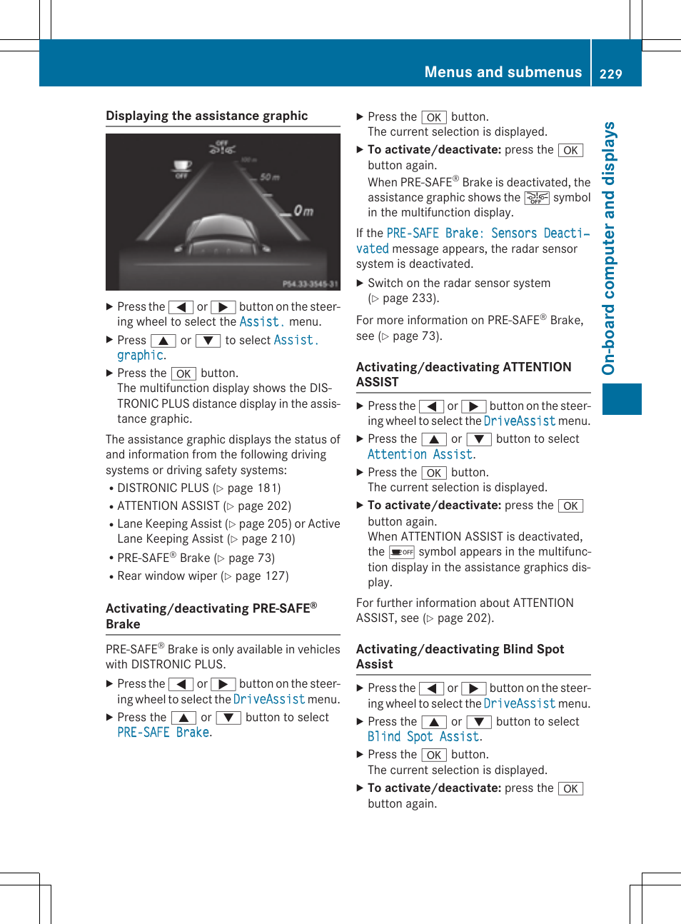 On- boa rd com pu te ran d dis pla ys, Menus and submenus | Mercedes-Benz GLK-Class 2015 Owners Manual User Manual | Page 231 / 386