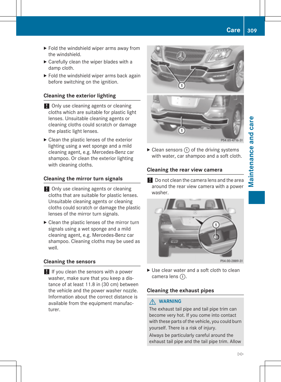 Main tenan ce and care, Care | Mercedes-Benz GLK-Class 2015 Owners Manual User Manual | Page 311 / 386