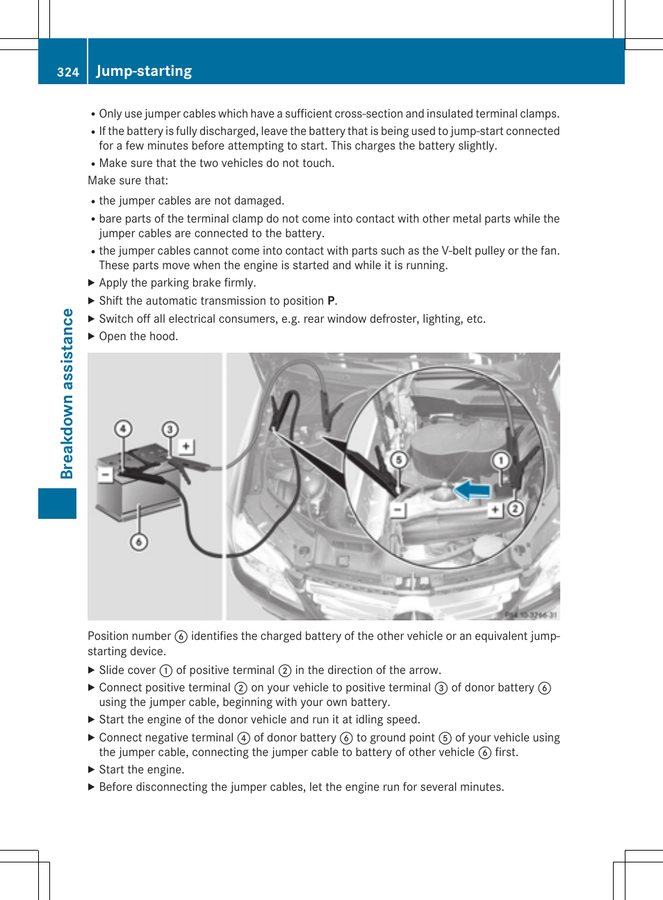 Breakdown assistance, Jump-starting | Mercedes-Benz GLK-Class 2015 Owners Manual User Manual | Page 326 / 386