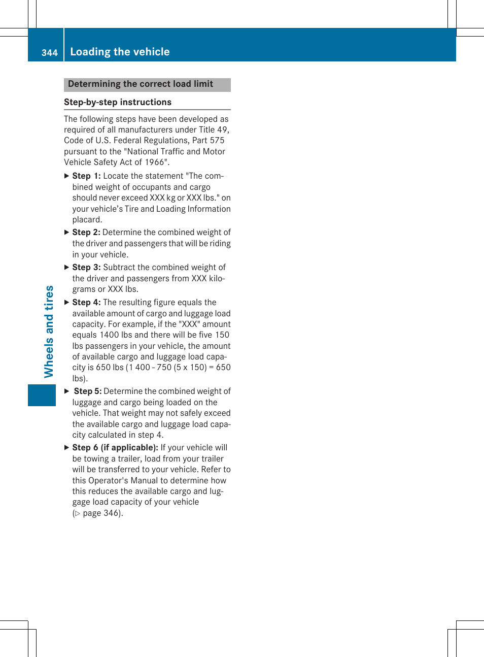 Wh eels an d tire s, Loading the vehicle | Mercedes-Benz GLK-Class 2015 Owners Manual User Manual | Page 346 / 386