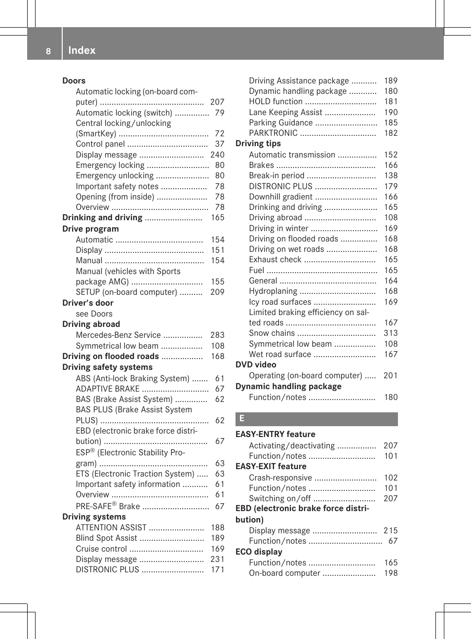 Index | Mercedes-Benz SLK-Class 2015 Owners Manual User Manual | Page 10 / 358