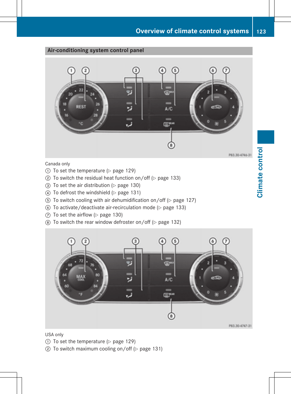 Clim at e cont ro l, Overview of climate control systems | Mercedes-Benz SLK-Class 2015 Owners Manual User Manual | Page 125 / 358