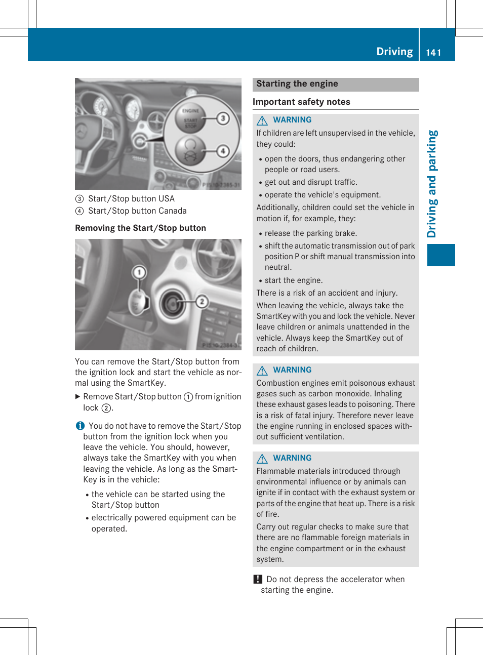 Dri vi ng and parkin g, Driving | Mercedes-Benz SLK-Class 2015 Owners Manual User Manual | Page 143 / 358