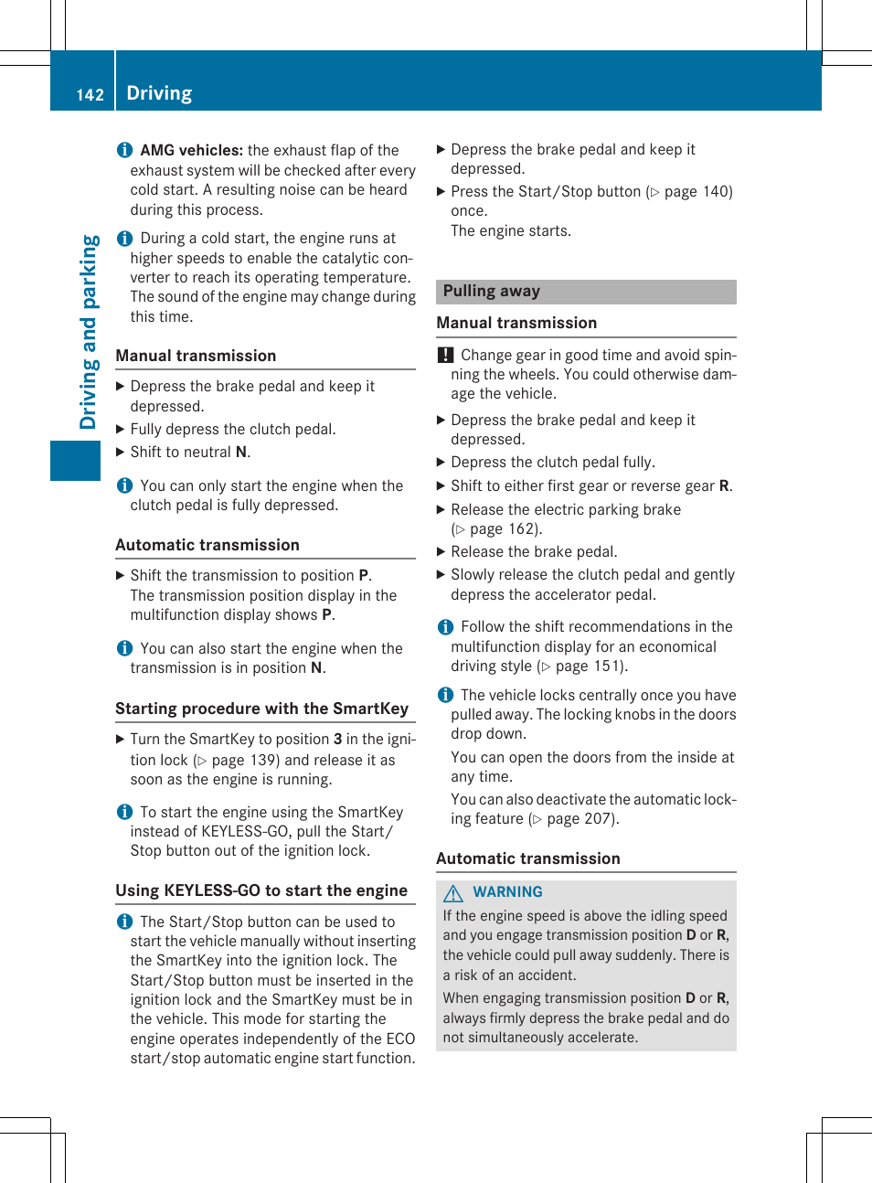 Driv ing and pa rki ng, Driving | Mercedes-Benz SLK-Class 2015 Owners Manual User Manual | Page 144 / 358