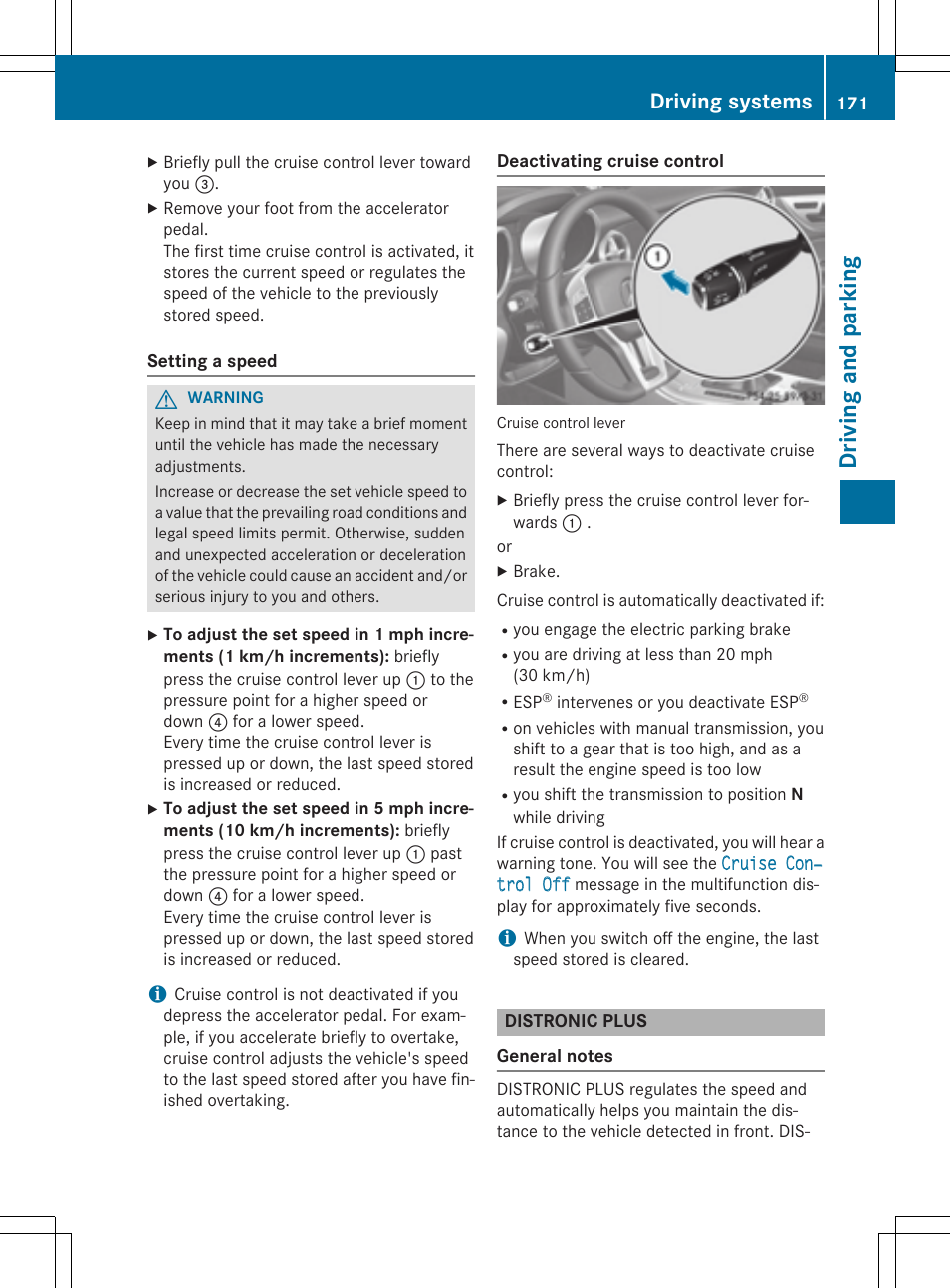 Dri vin g and parking, Driving systems | Mercedes-Benz SLK-Class 2015 Owners Manual User Manual | Page 173 / 358