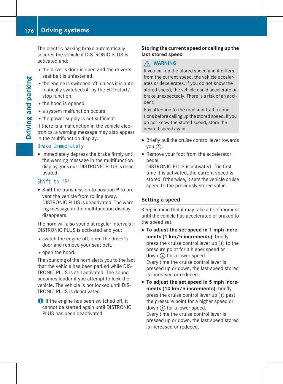 Driving and parking, Driving systems | Mercedes-Benz SLK-Class 2015 Owners Manual User Manual | Page 178 / 358