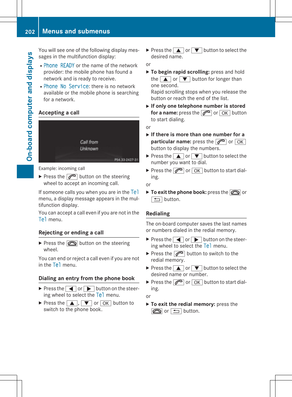 On-boa rd comp uter and disp lays, Menus and submenus | Mercedes-Benz SLK-Class 2015 Owners Manual User Manual | Page 204 / 358