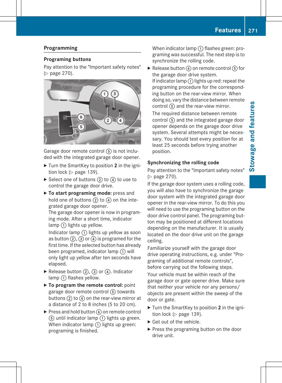 Stowage and features, Features | Mercedes-Benz SLK-Class 2015 Owners Manual User Manual | Page 273 / 358