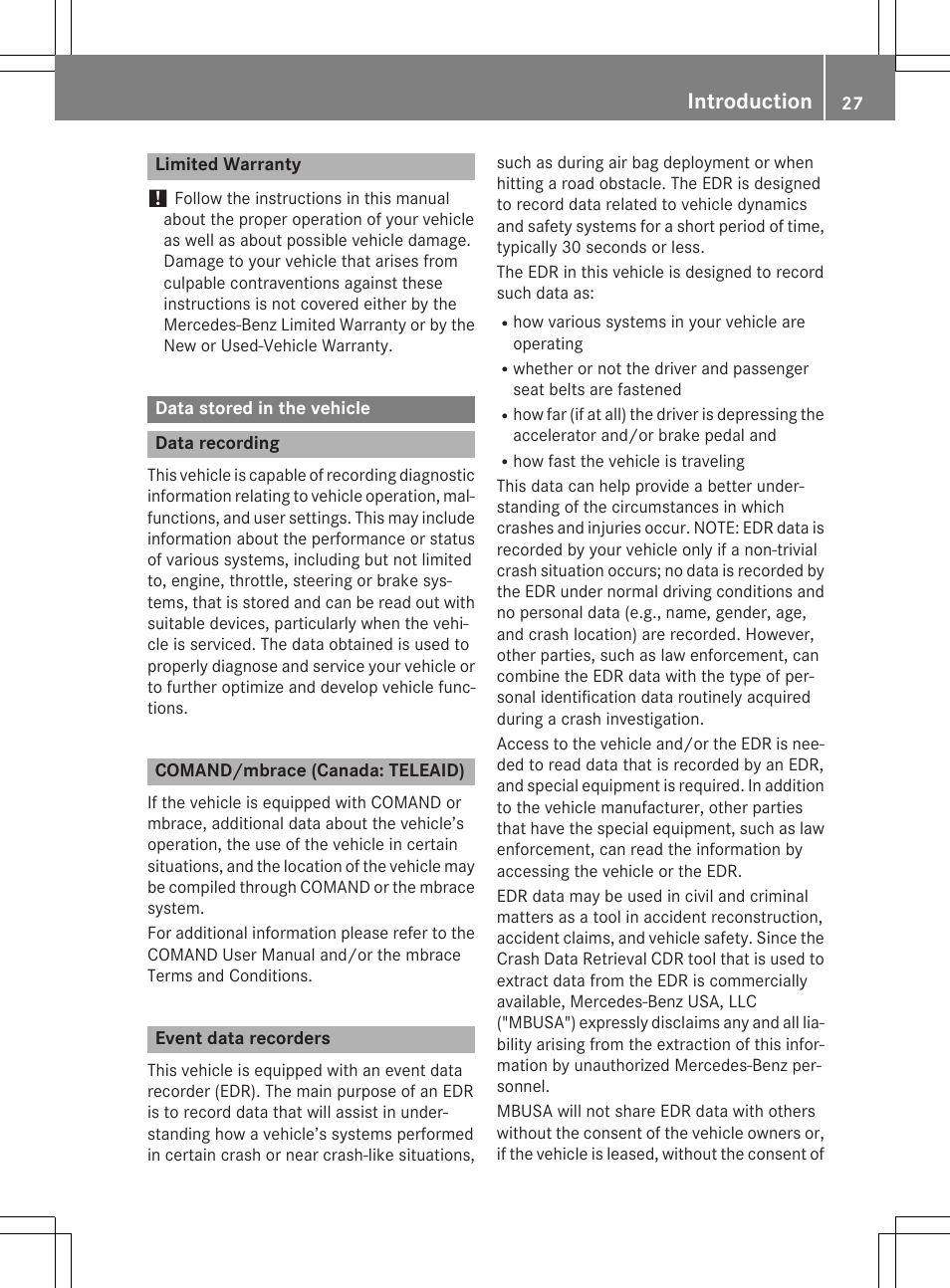 Introduction | Mercedes-Benz SLK-Class 2015 Owners Manual User Manual | Page 29 / 358