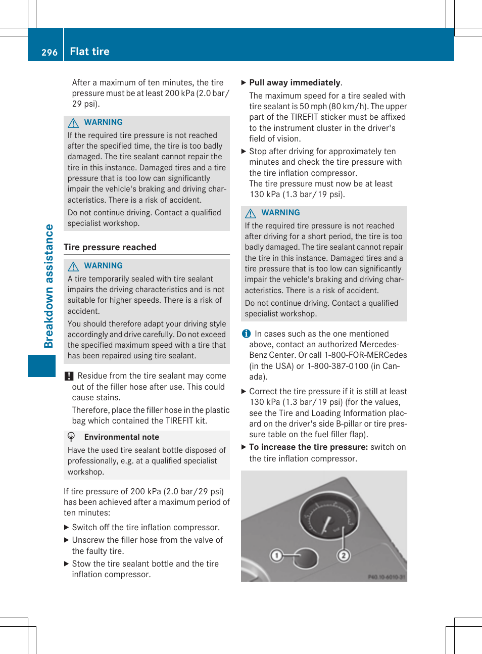 Breakdow n assi stanc e, Flat tire | Mercedes-Benz SLK-Class 2015 Owners Manual User Manual | Page 298 / 358
