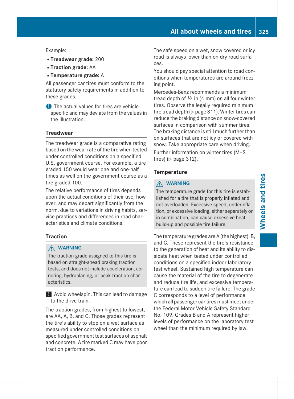 Whe el s and tire s, All about wheels and tires | Mercedes-Benz SLK-Class 2015 Owners Manual User Manual | Page 327 / 358