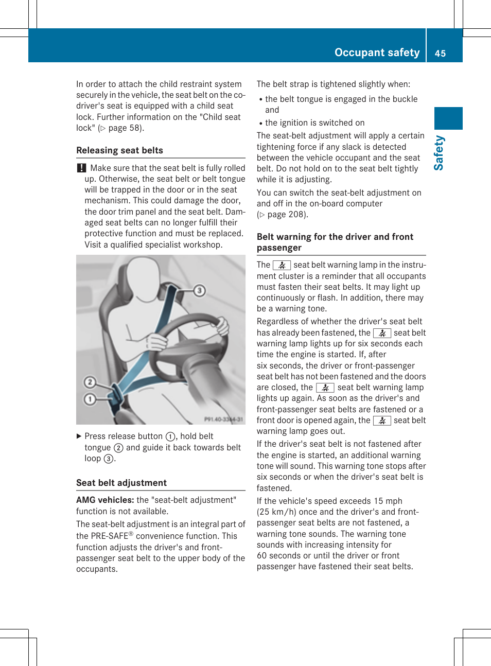 Safety, Occupant safety | Mercedes-Benz SLK-Class 2015 Owners Manual User Manual | Page 47 / 358