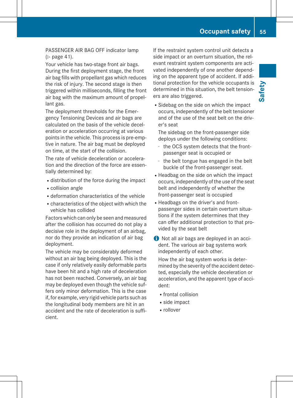 Safety, Occupant safety | Mercedes-Benz SLK-Class 2015 Owners Manual User Manual | Page 57 / 358