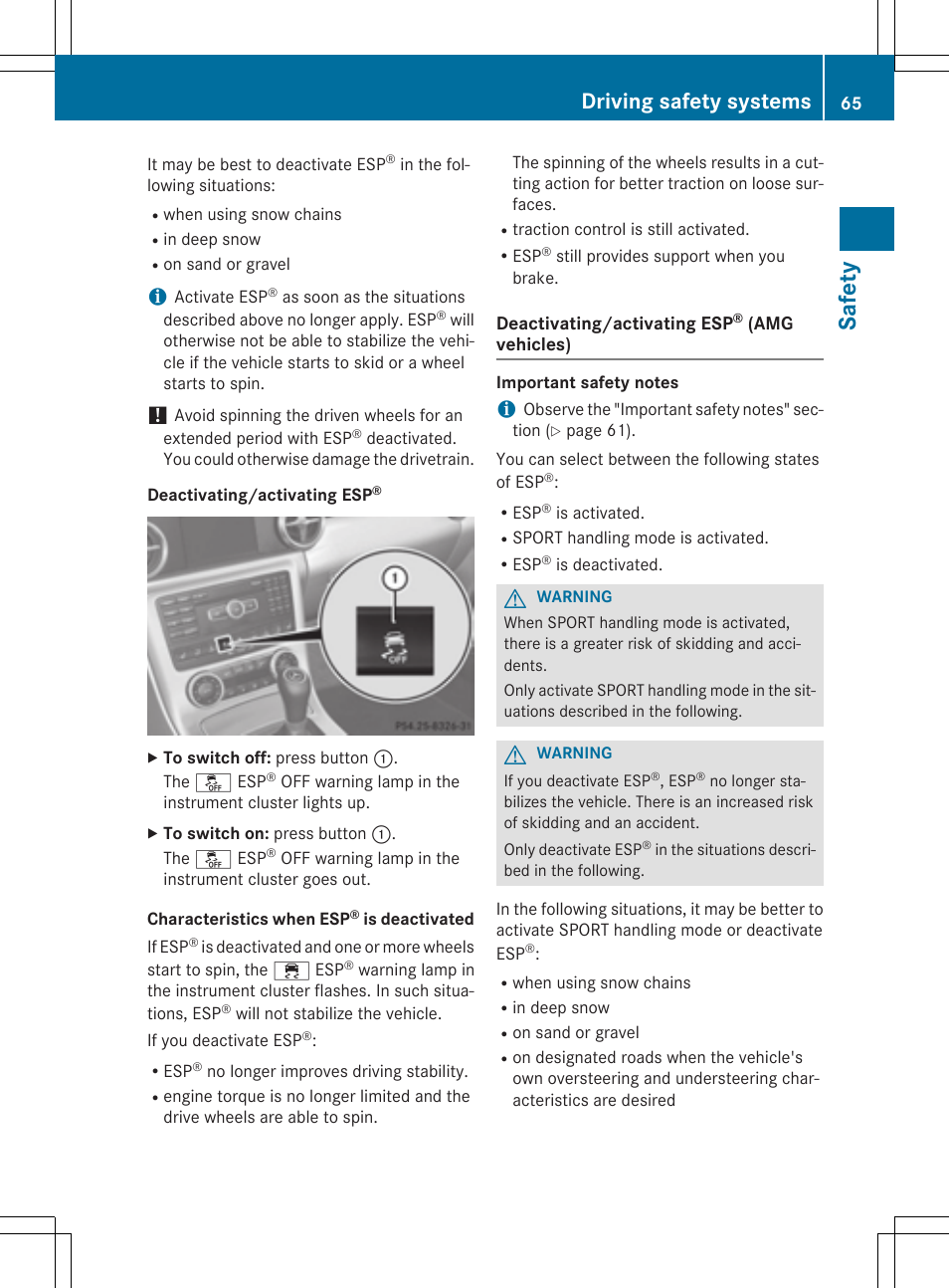 Safety, Driving safety systems | Mercedes-Benz SLK-Class 2015 Owners Manual User Manual | Page 67 / 358