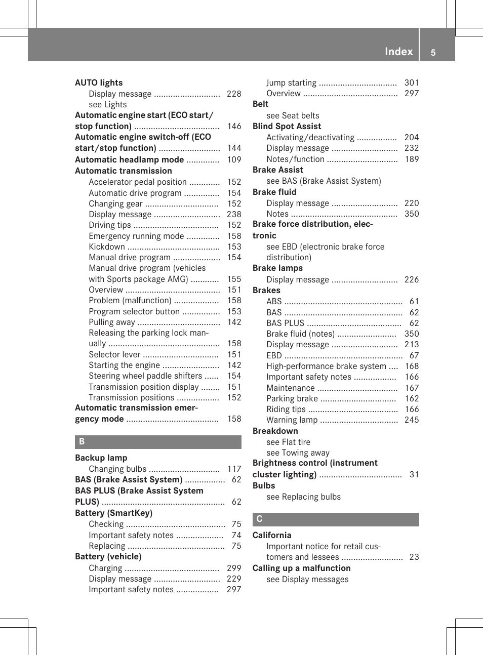 Index | Mercedes-Benz SLK-Class 2015 Owners Manual User Manual | Page 7 / 358