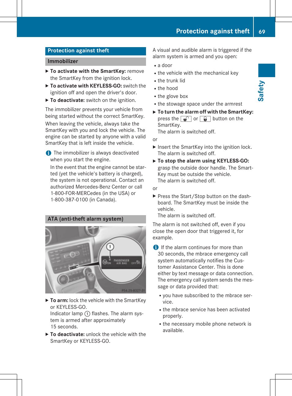 Safety, Protection against theft | Mercedes-Benz SLK-Class 2015 Owners Manual User Manual | Page 71 / 358