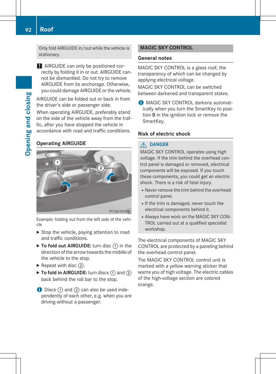 Opening and closing, Roof | Mercedes-Benz SLK-Class 2015 Owners Manual User Manual | Page 94 / 358