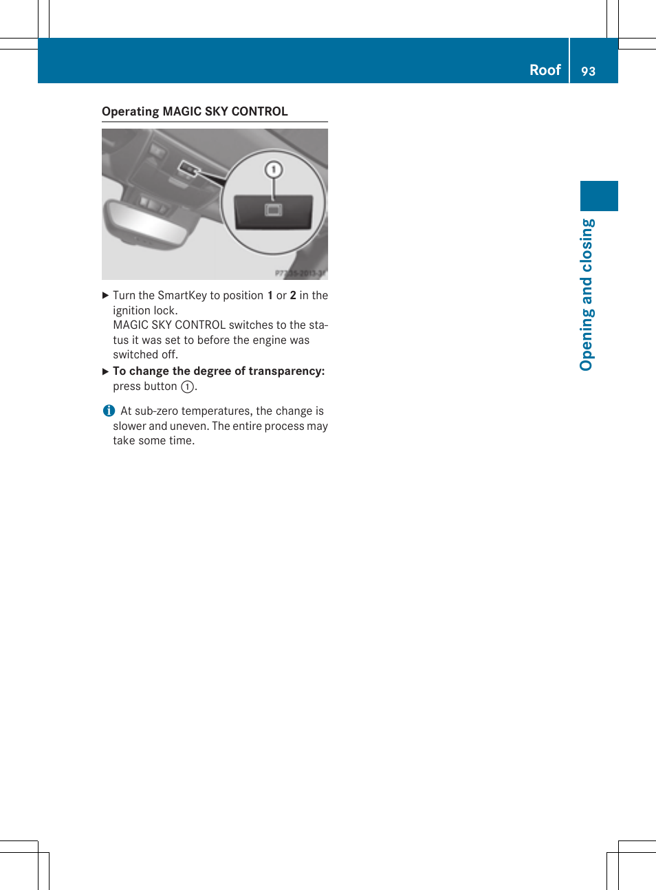 Opening and closi ng, Roof | Mercedes-Benz SLK-Class 2015 Owners Manual User Manual | Page 95 / 358