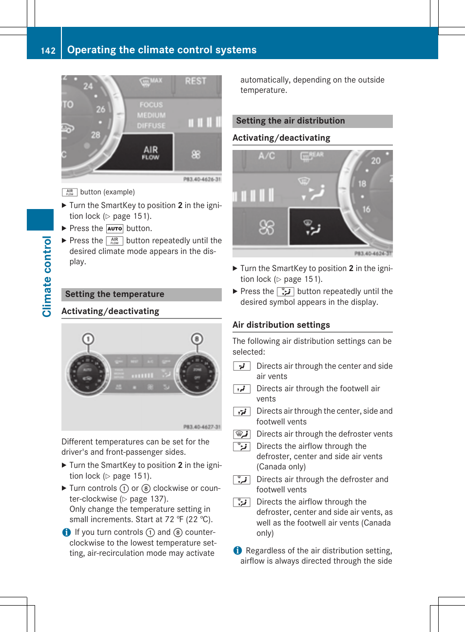 Climat e control, Operating the climate control systems | Mercedes-Benz SL-Class 2015 User Manual | Page 144 / 610