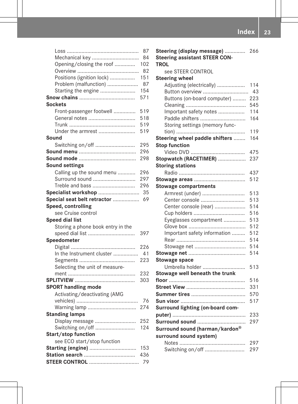 Index | Mercedes-Benz SL-Class 2015 User Manual | Page 25 / 610