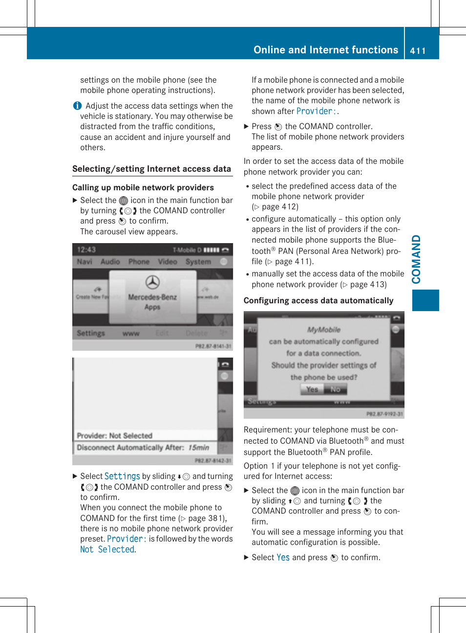 Comand, Online and internet functions | Mercedes-Benz SL-Class 2015 User Manual | Page 413 / 610